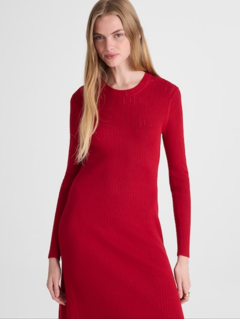 NWT Madewell Talia Rib The Signature Knit Crewneck Midi Dress Crimson Red - Picture 11 of 15